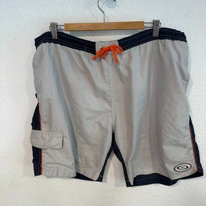 MKS Swim Trunks Mens Size 40 Tied Waist 8" Inseam Pockets 2 Tone Gray Mesh Lined